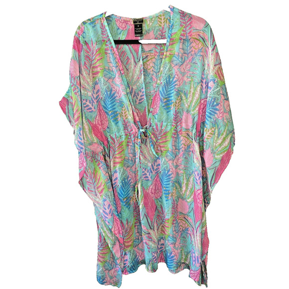 Kathy Ireland Coverup Womens Size Medium Tropiccal Vacation Sheer Beach Dress - Picture 1 of 6